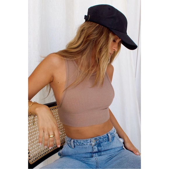 12th Tribe- Kyle Ribbed Crop Top (Mocha) - Picture 2 of 4